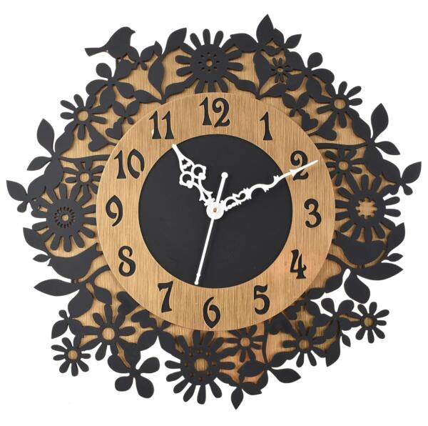 Flower Crafted Wooden Clock