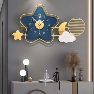 Blue Gold-Toned Star Shaped Wall Clock