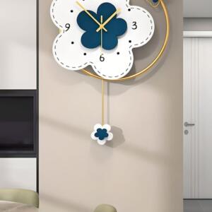 White Blue Floral Shape Wall Clock