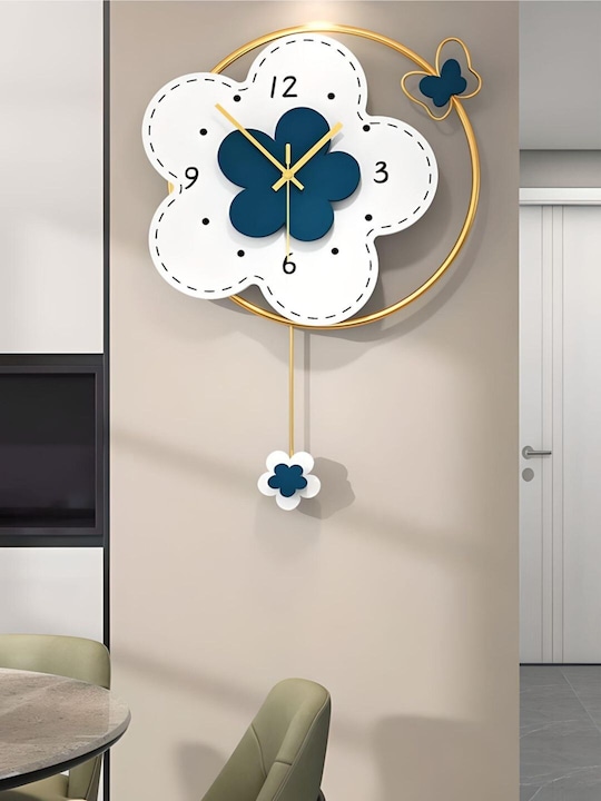 White Blue Floral Shape Wall Clock